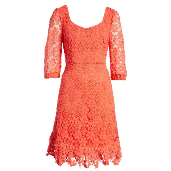 TAHARI ASL: Lace Fit & Flare Minidress In Coral (NWT) - Picture 5 of 7